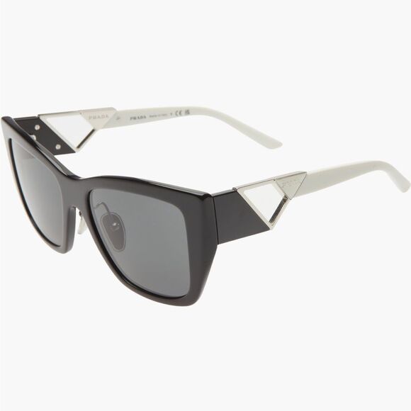 Prada 54mm geometric black and silver sunglasses